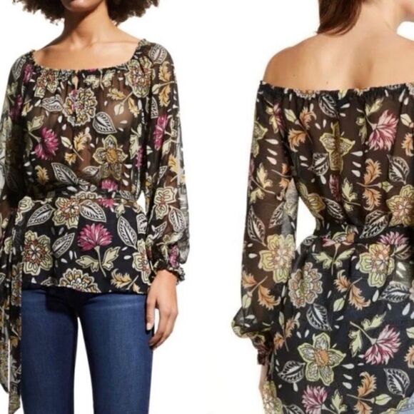 Rag & Bone NWT Sierra Floral Long Sleeve Sheer Blouse Black Multi Size XS - Picture 3 of 14